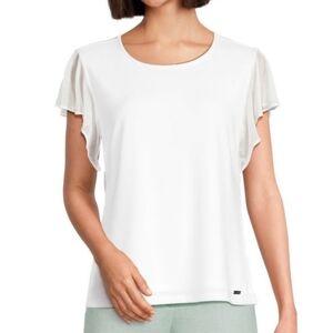 Calvin Klein Flutter Sleeve Top S White Minimalist Feminine Ethereal Light Fairy